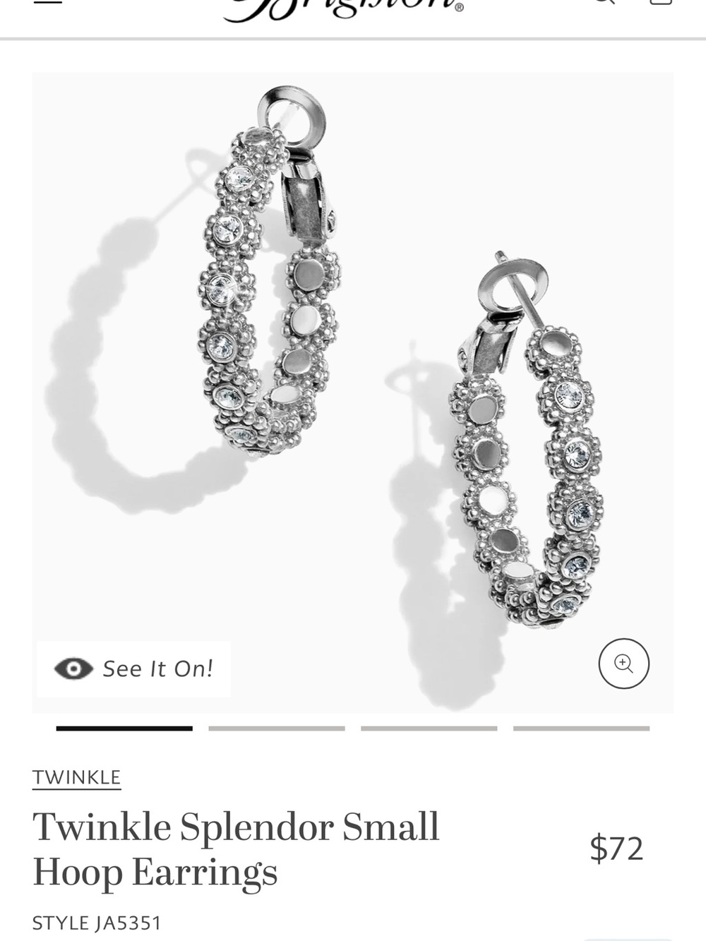 Brighton twinkle small Hoop Earrings - Silver & White - Picture 4 of 4